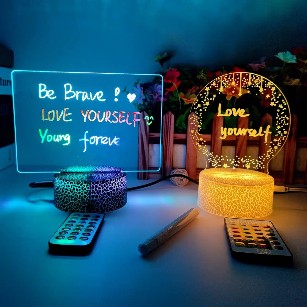 Acrylic LED Message Board Night Light with 7 Neon Marker Pens – USB Powered Writing Board for Home, Kids & Car Decor