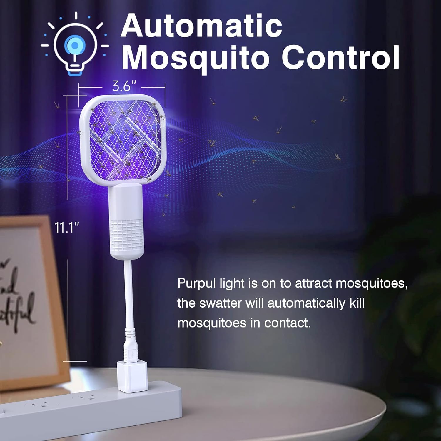 2-in-1 USB Plug-In Electric Mosquito Swatter with UV Trap Light