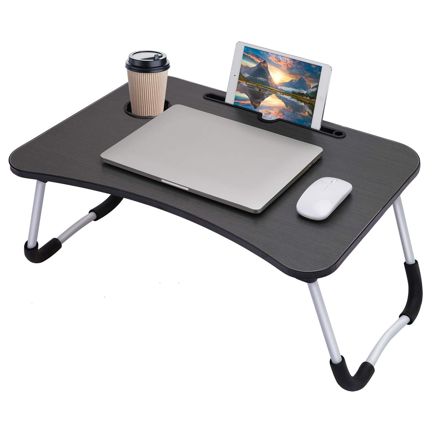 Foldable Laptop Table with Cup Holder & Tablet Slot