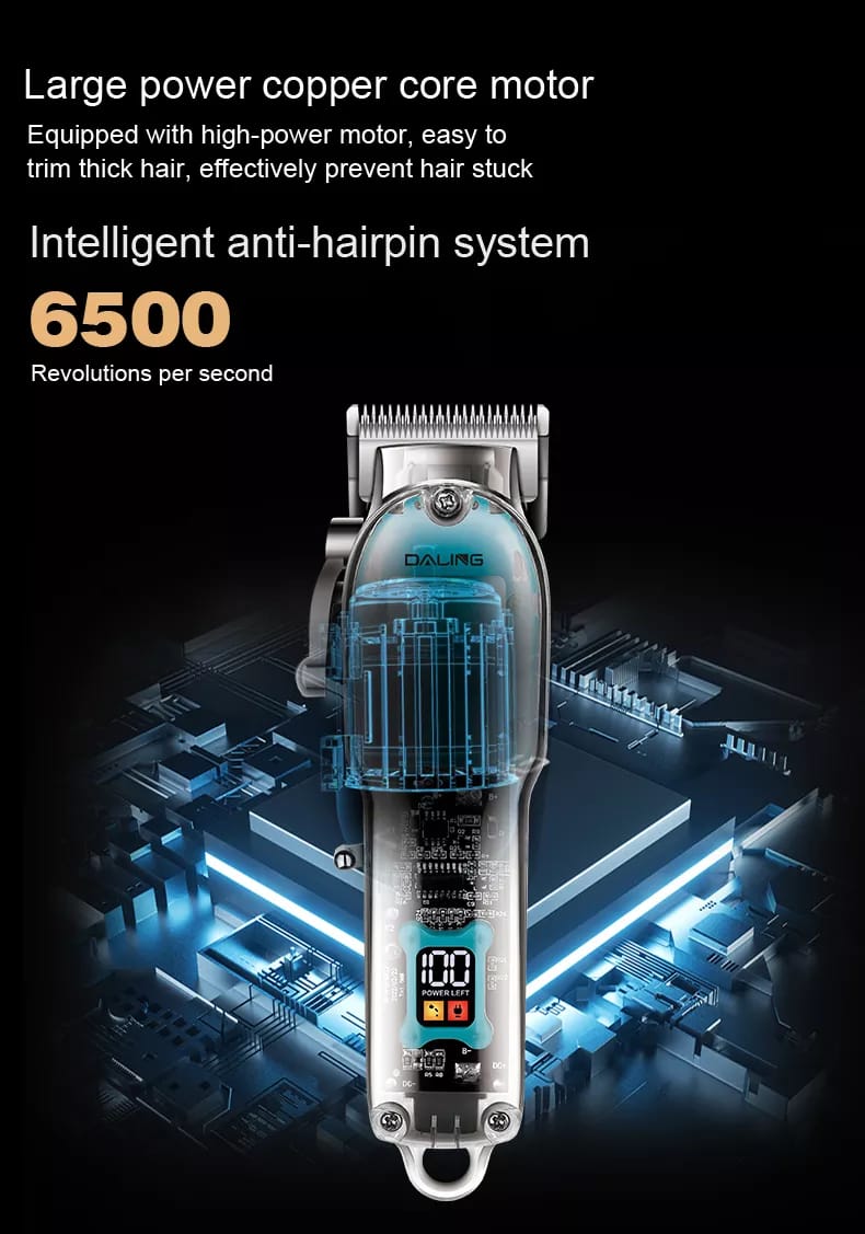 Daling Transparent Professional Hair Trimmer Rechargeable Cordless Barber Machine For Men