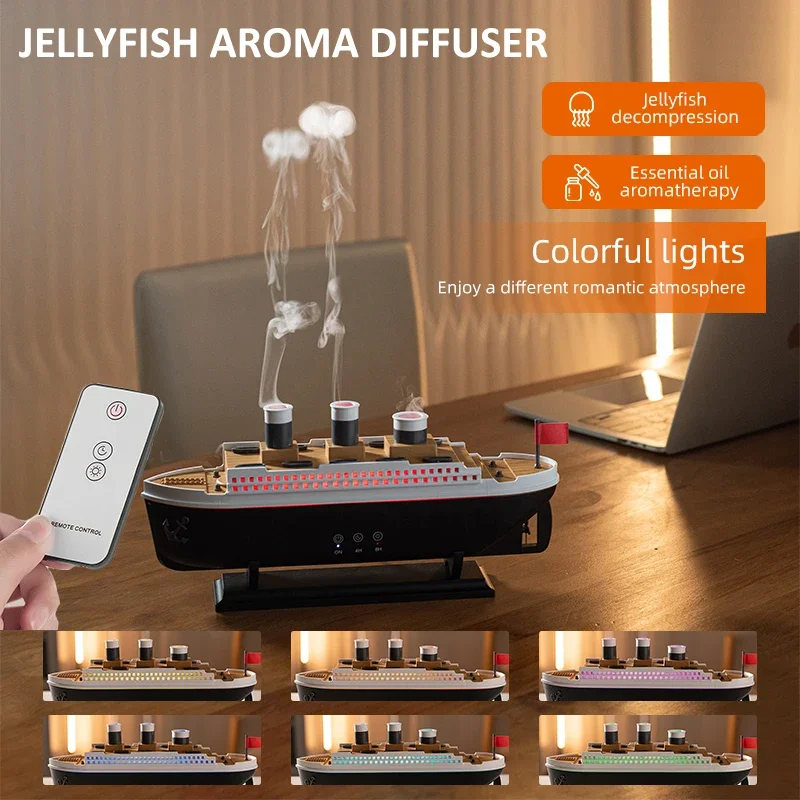 Titanic Ship Aroma Diffuser Jellyfish Mist, RGB Mood Light & Remote Control