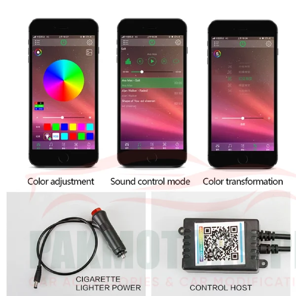 Car Ambient Light Kit RGB Neon Strip with Music Sync, App Control & Remote