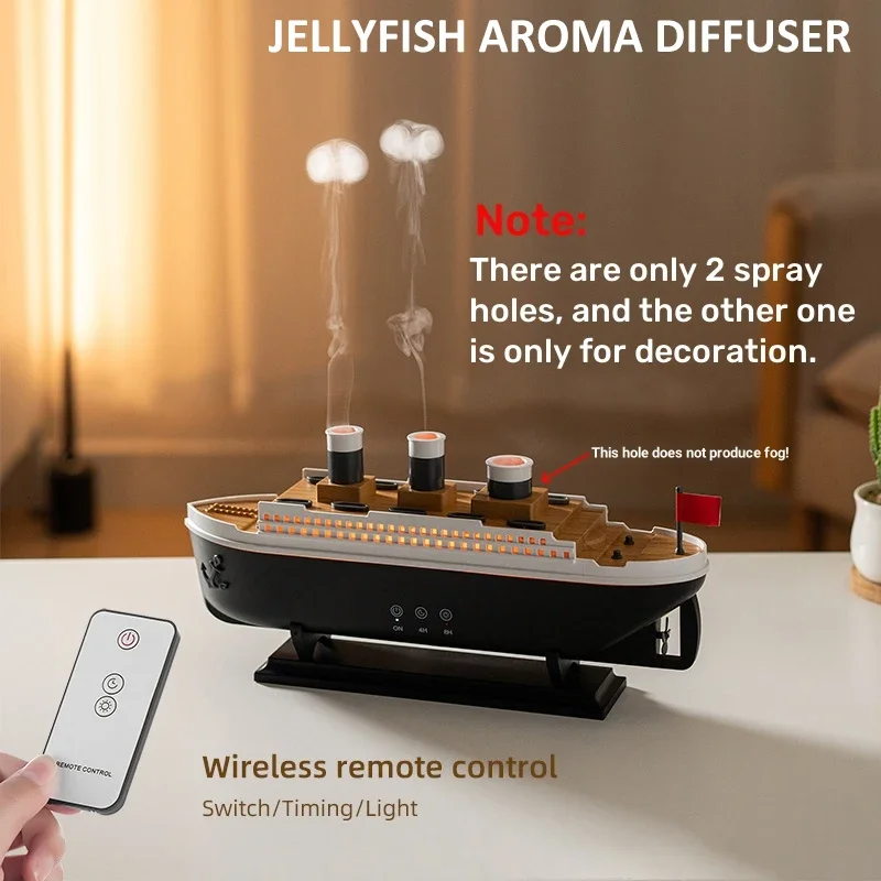 Titanic Ship Aroma Diffuser Jellyfish Mist, RGB Mood Light & Remote Control