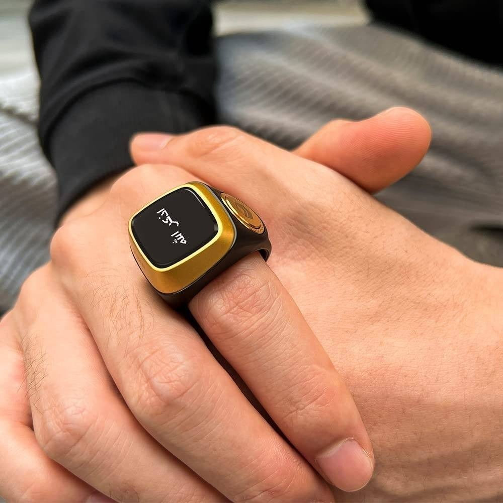 Iqibla Smart Digital Tasbih Ring with Tally Counter, Prayer Time Reminder & Waterproof Design for Muslim Zikr