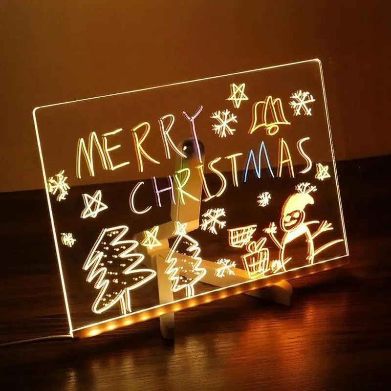 Acrylic LED Message Board Night Light with 7 Neon Marker Pens – USB Powered Writing Board for Home, Kids & Car Decor