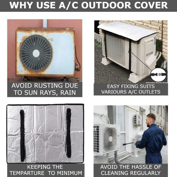 AC Outdoor Unit Cover Waterproof Dust Protection Cover for Split Air Conditioner Outdoor Unit Heavy Duty Sun Rain Heat Protection Cover for All AC Sizes