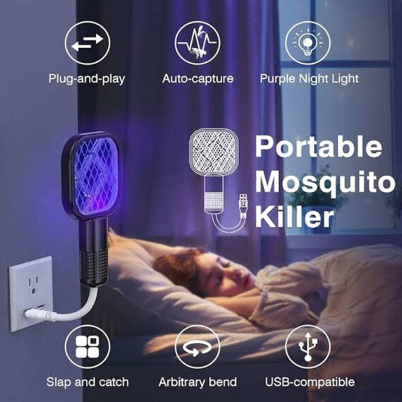 2-in-1 USB Plug-In Electric Mosquito Swatter with UV Trap Light