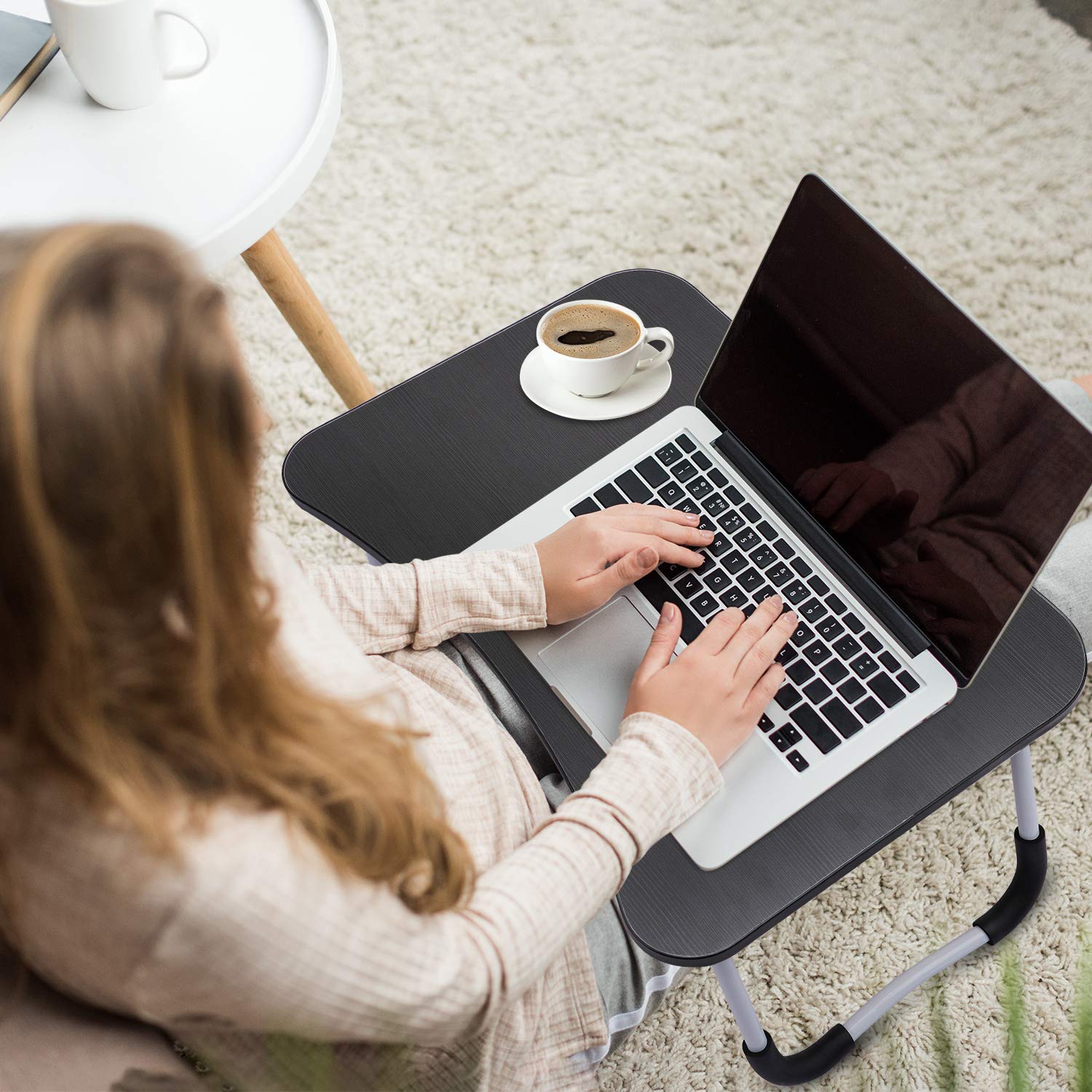 Foldable Laptop Table with Cup Holder & Tablet Slot