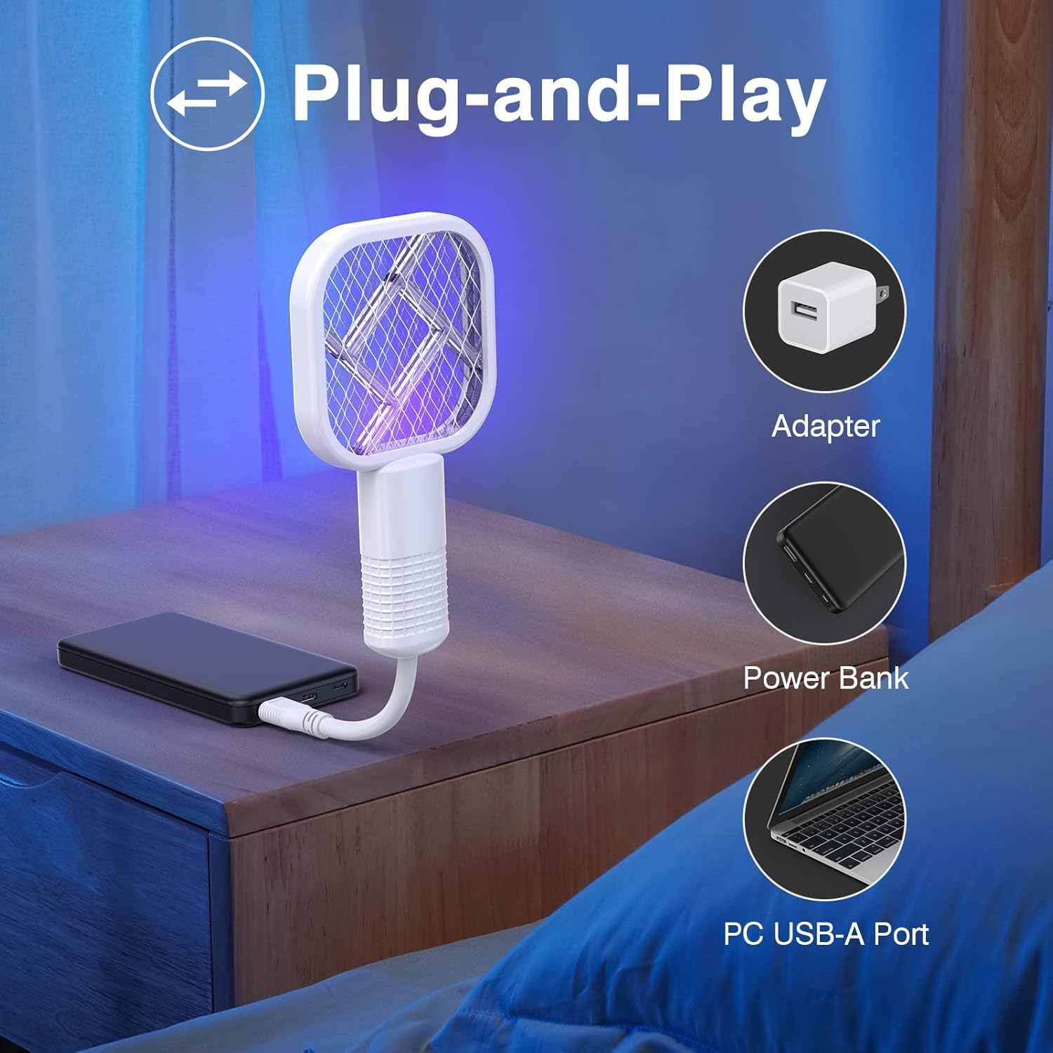 2-in-1 USB Plug-In Electric Mosquito Swatter with UV Trap Light