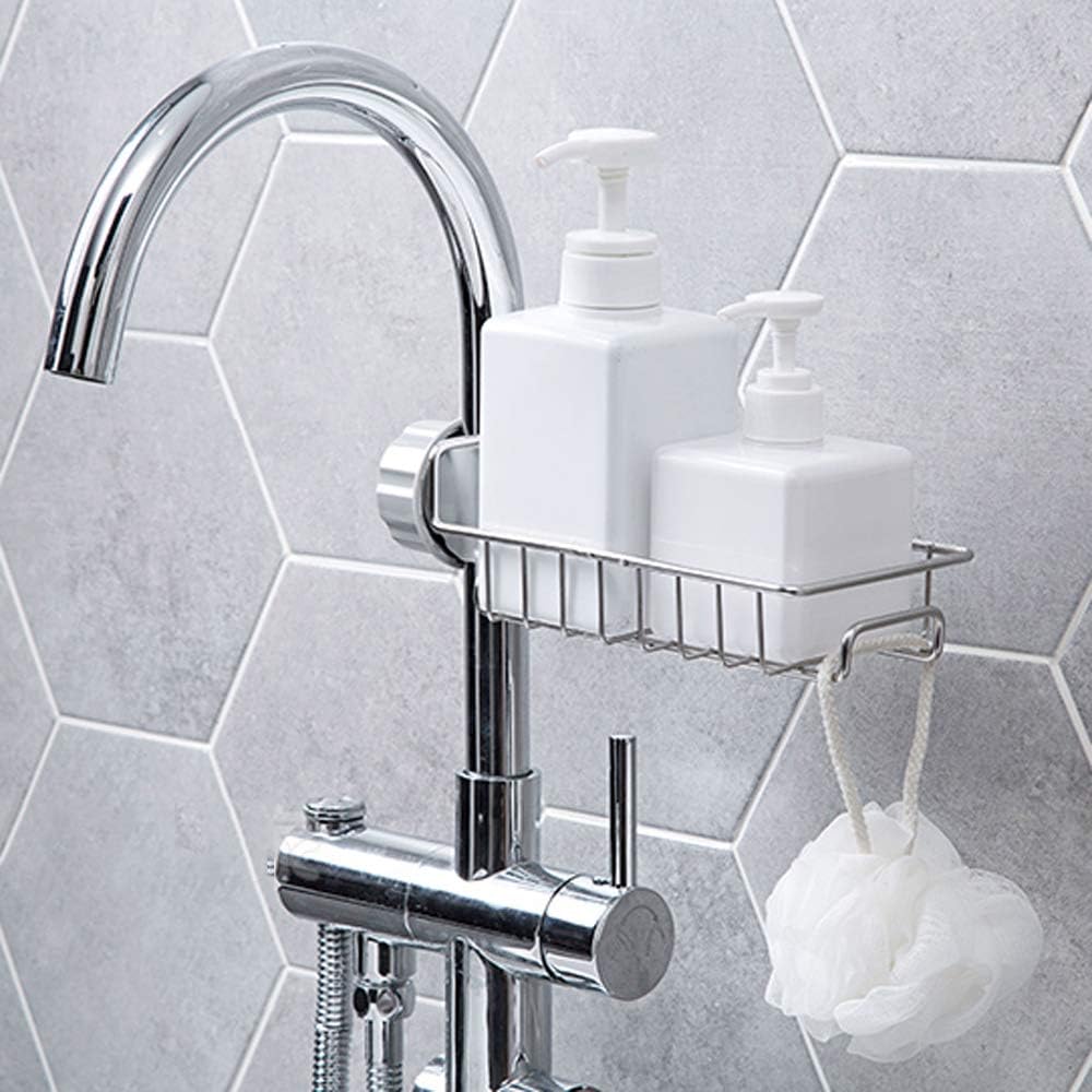 Stainless Steel Faucet Sink Caddy Sponge & Soap Organizer Rack