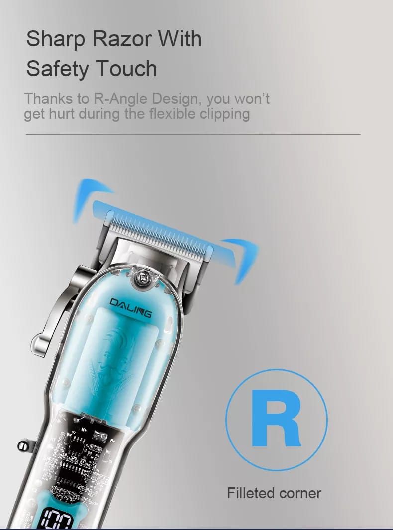 Daling Transparent Professional Hair Trimmer Rechargeable Cordless Barber Machine For Men