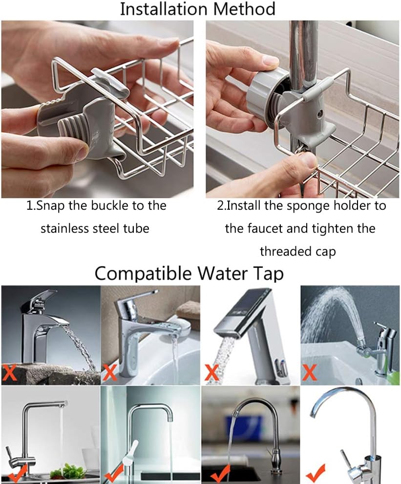 Stainless Steel Faucet Sink Caddy Sponge & Soap Organizer Rack