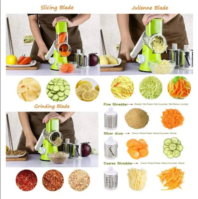 3-In-1 Manual Rotary Vegetable Slicer & Grater