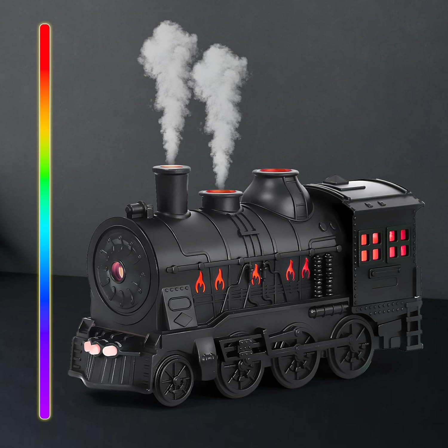 Steam Train Humidifier Dual Chimney Mist, 7 Color LED & Remote Control