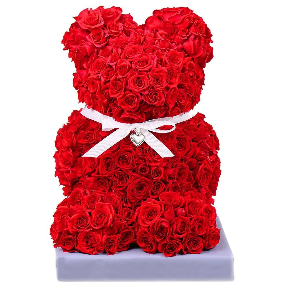 Luxury Red Rose Teddy Bear Handcrafted Eternal Flower Bear