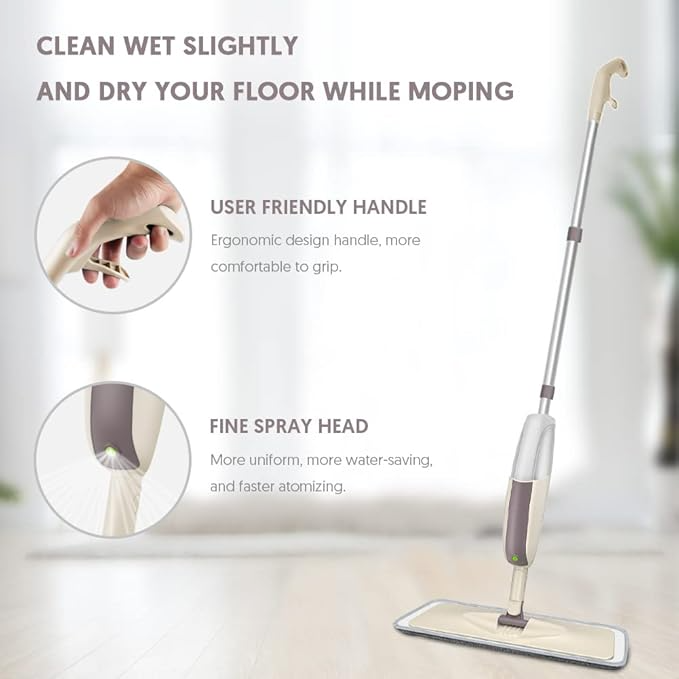 Spray Mop System with Microfiber Pads Reusable Flat Mop